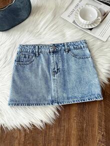 Comfortcana Women's Blue Denim Skirt Low Waist Mini Skirt, Exquisite Bow Embroidery Summer Denim Skirt College Style, Going Out - Light Wash - View 2