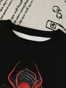 1 套男婴休闲时尚创意酷炫蜘蛛网印花长袖运动衫和运动裤套装，秋冬装，万圣节服装 - 彩色 - 查看 6