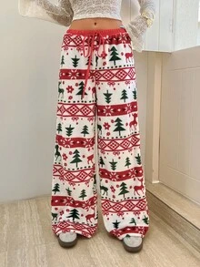 Zielony 女士简约时尚圣诞印花裤，圣诞冬季女士秋冬圣诞图案裤 - 彩色 - 查看 7