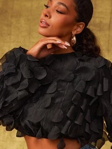 Vixey Black Chiffon Circle Applique Long Sleeve Top