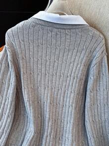 Regalyn Women's Casual Versatile Daily Long Sleeve Plus Size Patchwork Pullover Sweater