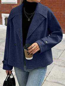 EMERY ROSE Manteaux pour femmes avec grand col et boutons décoratifs, manches longues - Bleu marine - Voir 3