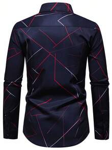 Manfinity Mode Navy Blue Patterned Casual Dress Shirt, Suitable For Daily Wear, Boyfriend Gift, Business Casual, Fall