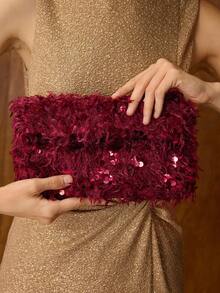 MOTF PREMIUM 女士时尚优雅派对红色亮片手拿包信封包，适合日常约会、派对、圣诞礼物 - 紅色 - 查看 6