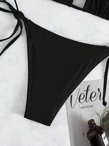 Swim Basics Summer Beach Halter Triangle Tie Side Bikini Set