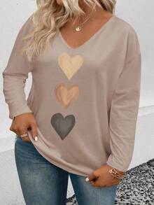 EMERY ROSE Women's V-Neck Cuffed Sleeve, Popular Ombre Heart Print Casual Versatile Long Sleeve T-Shirt - Multicolor - View 4