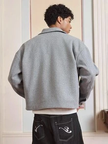 SWAVVY Men's Casual Solid Color Overcoat, Fall Winter - Light Grey - View 5