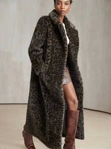 Aveloria Modichic Fashionable Versatile Chic High-End Long Stylish Minimalist Leopard Print Slimming Faux Fur Jacket For Women - Brown - View 5