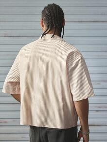 AXEPEAK Men's Cross Stripe Short Sleeve Single-Breasted Casual Shirt