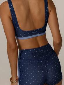 Aralina 休闲装对比波尔卡圆点套装可爱夏季短裤和可爱夏季上衣完美的机场装，适合女性和 7 月 4 日 - 藏蓝色 - 查看 8