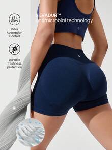 GLOWMODE Quần short chạy bộ cạp cao co giãn thấm mồ hôi liền mạch Cool Contour 2,5 inch Quần short tập gym tập thể dục hàng ngày - Dark Blue - Xem 7