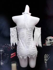 Fantasy Costume 恶魔、怪物、空心、破旧、不对称下摆、古怪、可爱的开裆内衣、性感的角色扮演内衣、角色扮演、适合万圣节派对、音乐节、酒吧、俱乐部服装、不给糖就捣蛋、女士服装 - 白色 - 查看 7