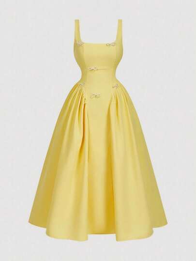 SHEIN MOD 新款复古水钻链条露背中长连衣裙，适合大码女士，优雅连衣裙，适合派对、宴会、音乐节、女生聚会、节日