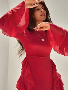 Chiquease Women's Romantic Style Long Dress With Ruffle Hem Party Dress Wedding Guest Dress For Women Graduation Dress Prom Dress Elegant Dresses Red Dress Christmas Women's Clothing New Year Dress Formal Clothing - Red - View 5