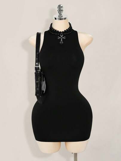 SHEIN ICON Solid Color Criss-Cross Backless Sexy Casual Mini Dress,Party Dresses For Women