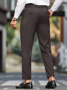 Calvornis 男士休闲/商务斜口袋西装裤，秋季 - 鏽棕色 - 查看 4