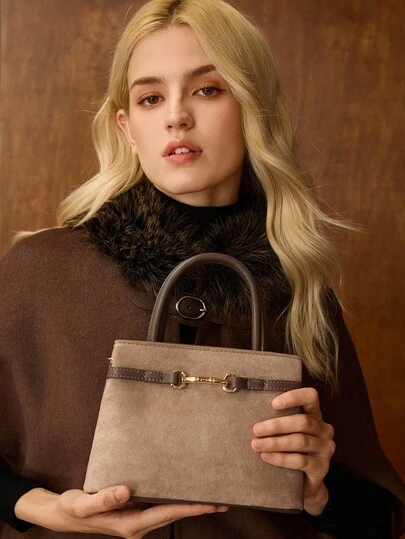 MOTF PREMIUM COMMUTER CHIC SOLID COLOR CROCODILE EMBOSSED METAL BUCKLE DECOR HANDBAG, WOMEN ELEGANT BAG