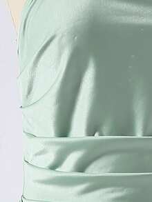 Elegant Minimalist Fashion Sleeveless Camisole Waist Fitted Dress, Satin Shiny Stretchy Fabric, Mint Mamba Design, Suitable For Teenagers, Graduation, Prom, Christmas Events - Green - View 5