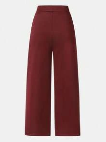 少女秋季抽绳阔腿直筒休闲裤 - 酒紅色 - 查看 2