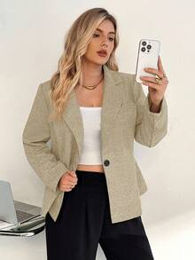 SHEIN Essnce Vestidos de mujer de talla grande para otoño, ropa profesional elegante y de moda, traje de negocios casual de otoño para mujer, nuevo traje de negocios gris casual para ir al trabajo - Albaricoque - Ver 3