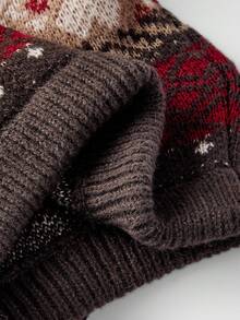 ROMWE Avant Y2K 秋冬雪景费尔岛提花短款毛衣裙 - 棕色 - 查看 5