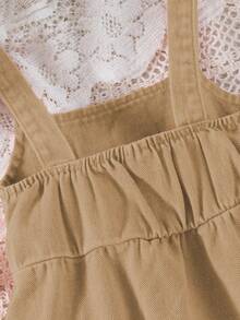 SHEIN Baby Girl Casual Chic Minimalist Street Style Blue Denim Suspender Dress, Summer Fall Winter - Khaki - View 5