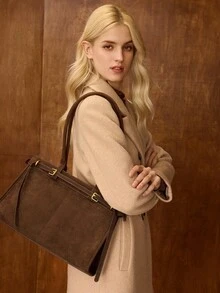 MOTF PREMIUM 女士简约时尚搭扣细节优雅通勤单肩包，引人注目的女士工作包，优雅奢华的女士包 - 巧克力棕 - 查看 6