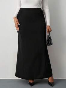 SHEIN Tall CURVE Falda larga elegante con detalle de malla fruncida y talla grande