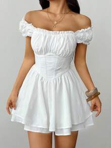 SHEIN PETITE Women'S Solid Color Double Layer Ruffle Hem Dress,Lavender Dress