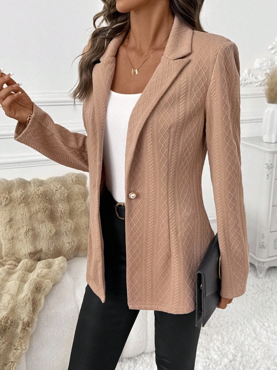 SHEIN Clasi Áo khoác blazer nữ tay dài cài nút tối giản, thanh lịch - Màu Khaki - Xem 1