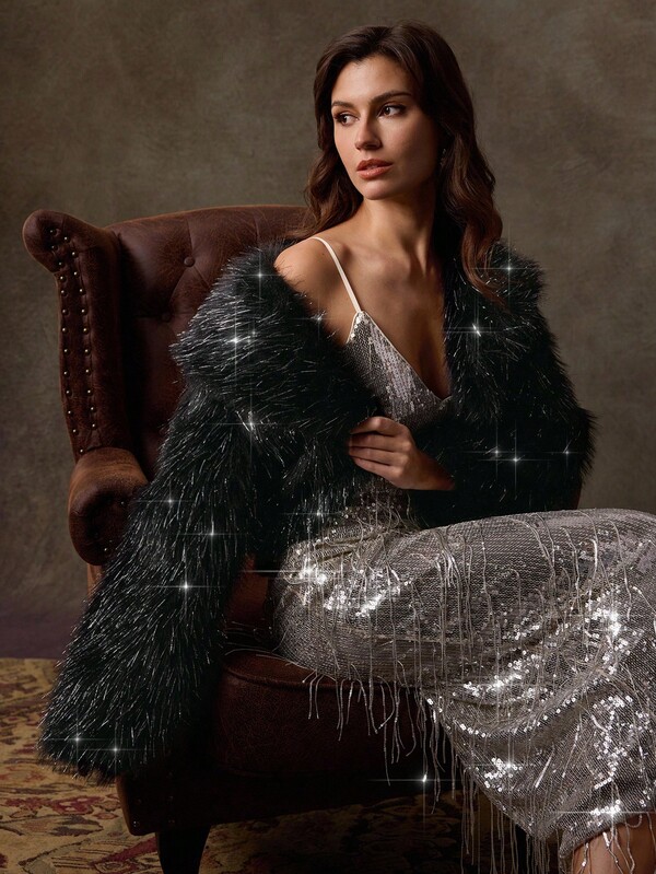 Lilora Shiny Faux Fur Short Long-Sleeved Coat,  Autumn/Winter,Business, Retro, Party, Resort, Outing, Old Money,Siren Coquettish, Prom, Ball, Valentine's Day, Cruise Attire, Commuting,  Richly Layered, Date Night, Gathering, Minimalism, Birthday, Formal Event,  Ibiza, Nashville, Break, Modest, Chic, Casual, Shopping, Street Wear, Going Out, Coquette,Sexy,Vintage,Street Wear,Boho,Formal,2000s Style,Casual,Hippie,Retro,Old Money Style