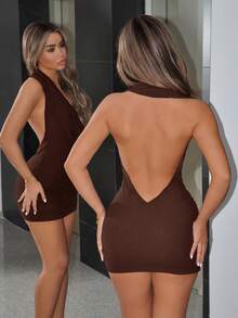 SHEIN ICON Váy ngắn nữ màu đỏ tía phong cách Boho Hawaii tiệc tùng đi biển mùa hè - màu nâu - Xem 3