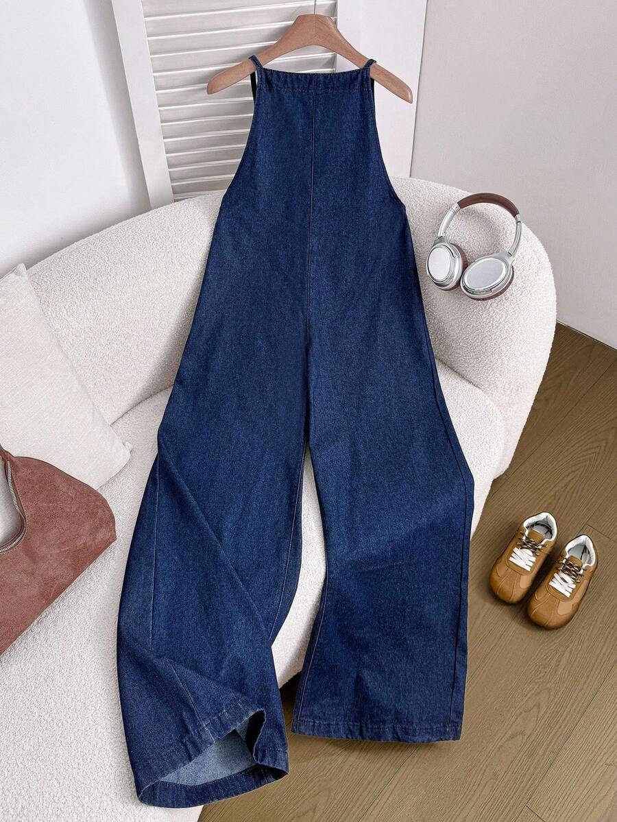 Comfortcana Tuta lunga in denim blu casual e ampia, tutina estiva per donna, abiti estivi da donna, abito estivo, vestiti estivi da donna, abito da sole, abito da sole per donna, Festa della Mamma, abito per la Festa della Mamma, 4 luglio, abito da laurea, abito da laurea per donna, abito da laurea bianco, outfit da brunch per donna - Blu - Visualizzare 1