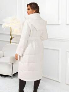 Ellevyn 女士厚白色夹克，带口袋，金属拉链，优雅日常穿着，秋冬 - 白色 - 查看 9