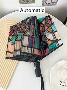 SHEIN 1 件透明折叠自动雨伞，紧凑坚固耐用的设计，适合学生使用 - 透明彩色 - 查看 9