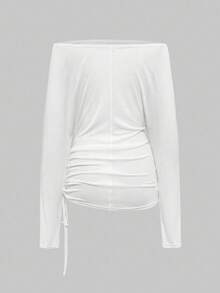 ROMWE Avant Women's Retro Y2K Baddie Romantic Punk Cross Letter Print Off Shoulder Long Sleeve Sheer T-Shirt Top - White - View 2