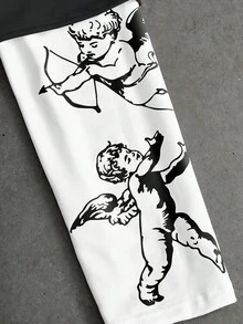 PAVTROS 男士街头风流行 INS 搭配天使丘比特印花刺绣爱心户外音乐节夜店男友丈夫礼物周年纪念礼物二合一 T 恤，适合秋季 - 彩色 - 查看 4