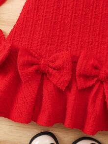 Váy nơ dệt kim màu đỏ dễ thương và thanh lịch cho bé gái - Đỏ - Xem 6