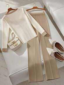 SHEIN Franclia Women's Elegant Long Sleeve And Long Pants 2 Pieces Set