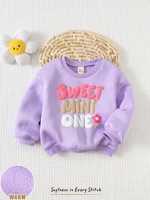 Cozy Pixies Baby Girl 3D Letter Pattern Round Neck Drop Shoulder Sweatshirt, Versatile & Comfortable Fall Winter - Purple - View 7