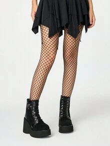 ROMWE Grunge Punk Giày bốt cổ cao đế dày buộc dây dành cho nữ, giày bốt đế dày thêu họa tiết phong cách Gothic Punk bằng da lộn - màu đen - Xem 2