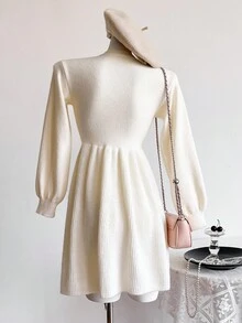 Vestido de suéter de manga larga elegante de punto de cable de unicolor para niña preadolescente en otoño/invierno