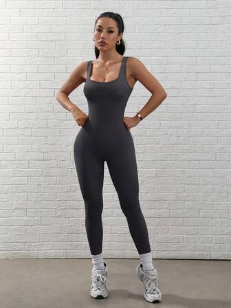 Eassivo Eassivo Mono sin espalda de unicolor, ajustado y sin mangas, ropa deportiva de verano