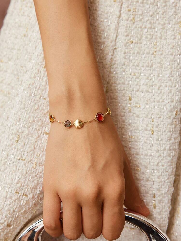18K GOLD PLATED ASYMMETRICAL GEMSTONE BRACELET