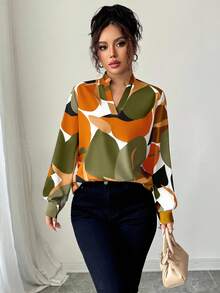 Elenzga 休闲商务简约百搭长袖宽松女士衬衫 - 橘色 - 查看 5