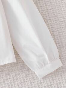 BASICS 年轻女孩休闲百搭舒适泡泡袖翻领宽松纯色梭织衬衫 - 白色 - 查看 7