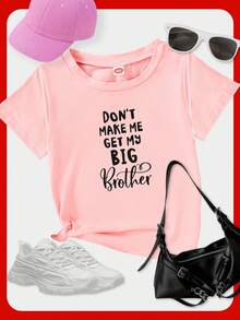 Young Girl' Casual Simple BIG Letter Print Short Sleeve T-Shirt, Summer - Pink - View 1