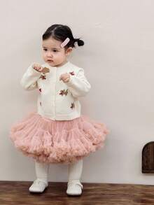 DAZY 女婴卡通动物印花长袖休闲针织开衫，秋季幼儿女童服装 - 米色 - 查看 6