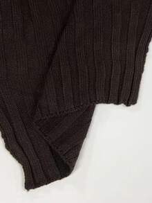 Flirla 复古可爱粗针织不对称下摆露肩蝴蝶结套头毛衣，秋冬棕色衬衫，哥特式上衣，巧克力棕色上衣，深棕色上衣，复古秋季 - 棕色 - 查看 8