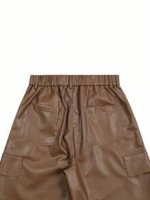 PAVTROS Pantaloni in pelle PU Manfinity Streetrush da uomo, pantaloni versatili e morbidi, pantaloni cargo casual marroni larghi e diritti da uomo, autunno inverno